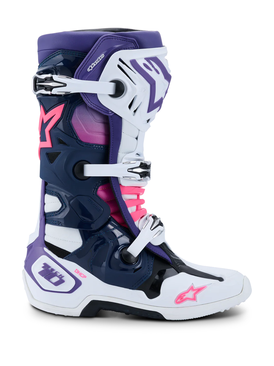 Bota Alpinestars Tech 10 Blanco/Violeta/Azul oscuro/Rosa Fluor