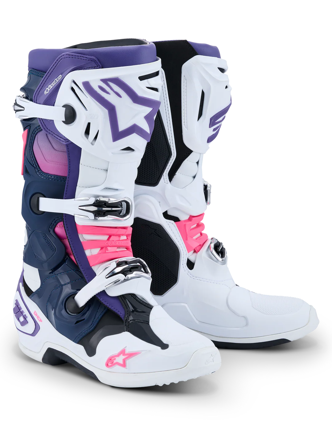 Bota Alpinestars Tech 10 Blanco/Violeta/Azul oscuro/Rosa Fluor