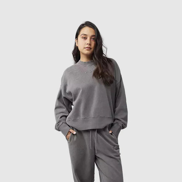 Poleron Lifestyle Mujer Wordmark Crew Oversize Gris Fox